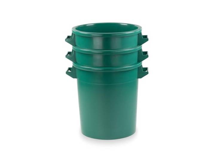 50 Liter Kunststofftonne mit Griffen + Deckel, stapelbar, Stabiler Eimer, Plastiktonne, Rundbehälter, Universaltonne, Allzweckeimer, Vorratstonne, Futtertonne, Mülltonne, Grün 3X