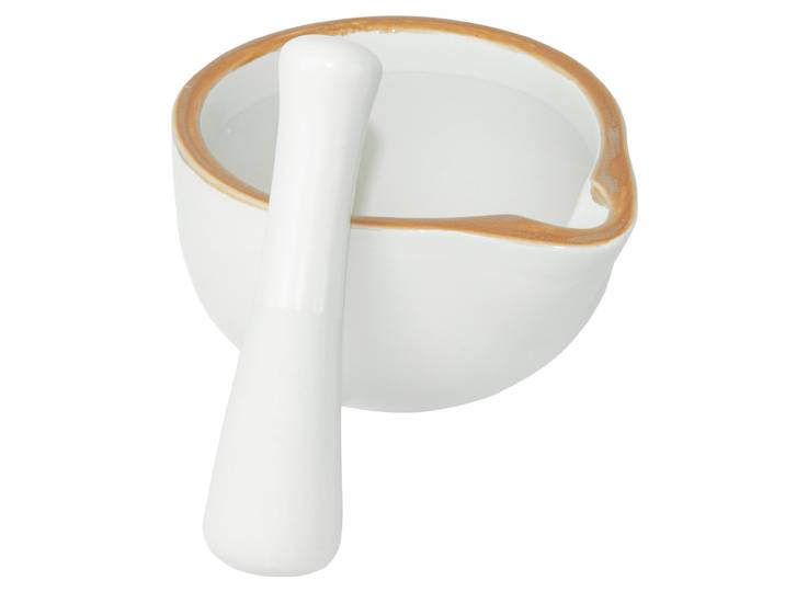 Mörser mit Stössel aus Keramik, weiss-braun, 330 ml