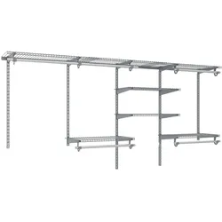 COSTWAY Offener Kleiderschrank, Wandgarderobe, ausziehbar von 122 bis 244 cm, DIY-Aufbewahrungssystem, Wandmontage, grau