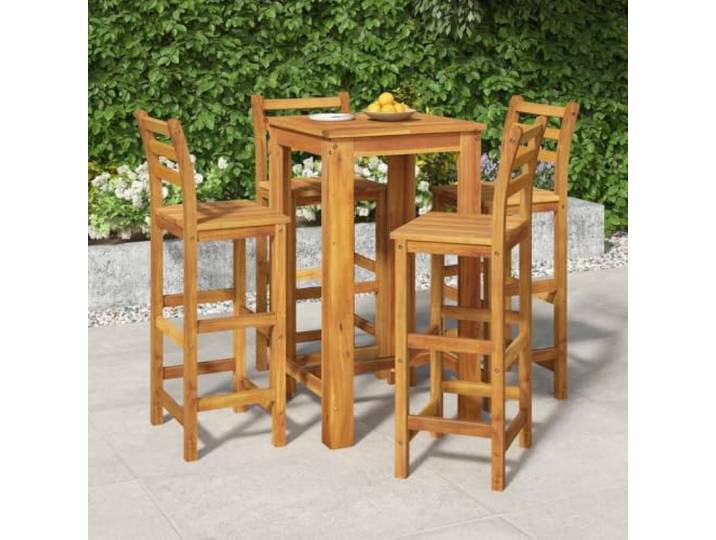 Acacia massif design contemporain ensemble bar 5 pieces brun 60 cm Ensemble bar jardin 5 pieces bois acacia massif table haute 4 tabourets exterieur avec repose-pieds