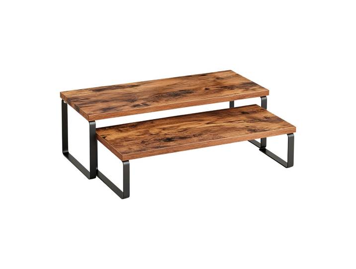 Relaxdays Tischregal Braun Schwarz 2-tlg. Set Eisen MDF 40x20 cm, Metall, Holzwerkstoff, 40x16x20 cm, Küchenzubehör
