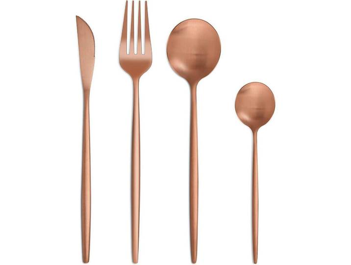 Besteckset 24-teilig Roségold Edelstahl, Bronzefarben, Metall, Besteck, Besteck-Sets