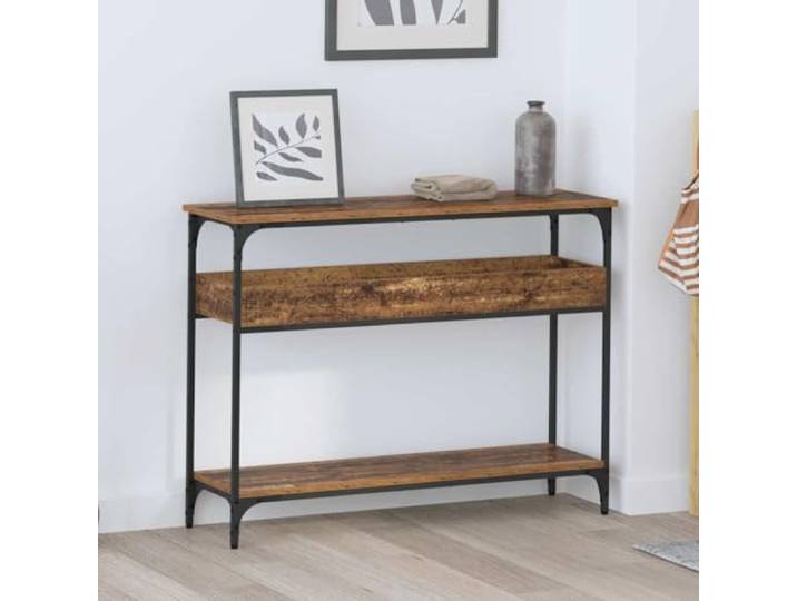 KLGBNCVE Konsolentisch aus Holzwerkstoff und Stahl 100x29x75 cm mit Regal Industriedesign, robuste Materialien, Stauraumfach, höhenverstellbare Füße, vielseitig einsetzbar