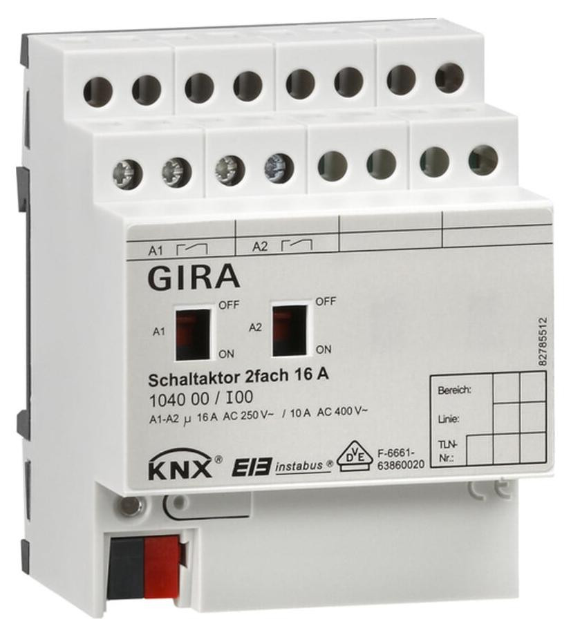 Gira schakelactor 2-voudig 16A met handbediening voor KNX