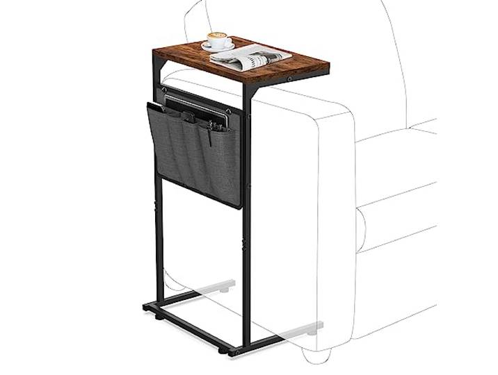 Vantic C-förmiger Beistelltisch, kleiner Beistelltisch für Couch Stuhl Beistelltisch für Lehner, Schieben unter Sofa Tablett Schreibtisch mit Aufbewahrungstasche für Wohnzimmer und