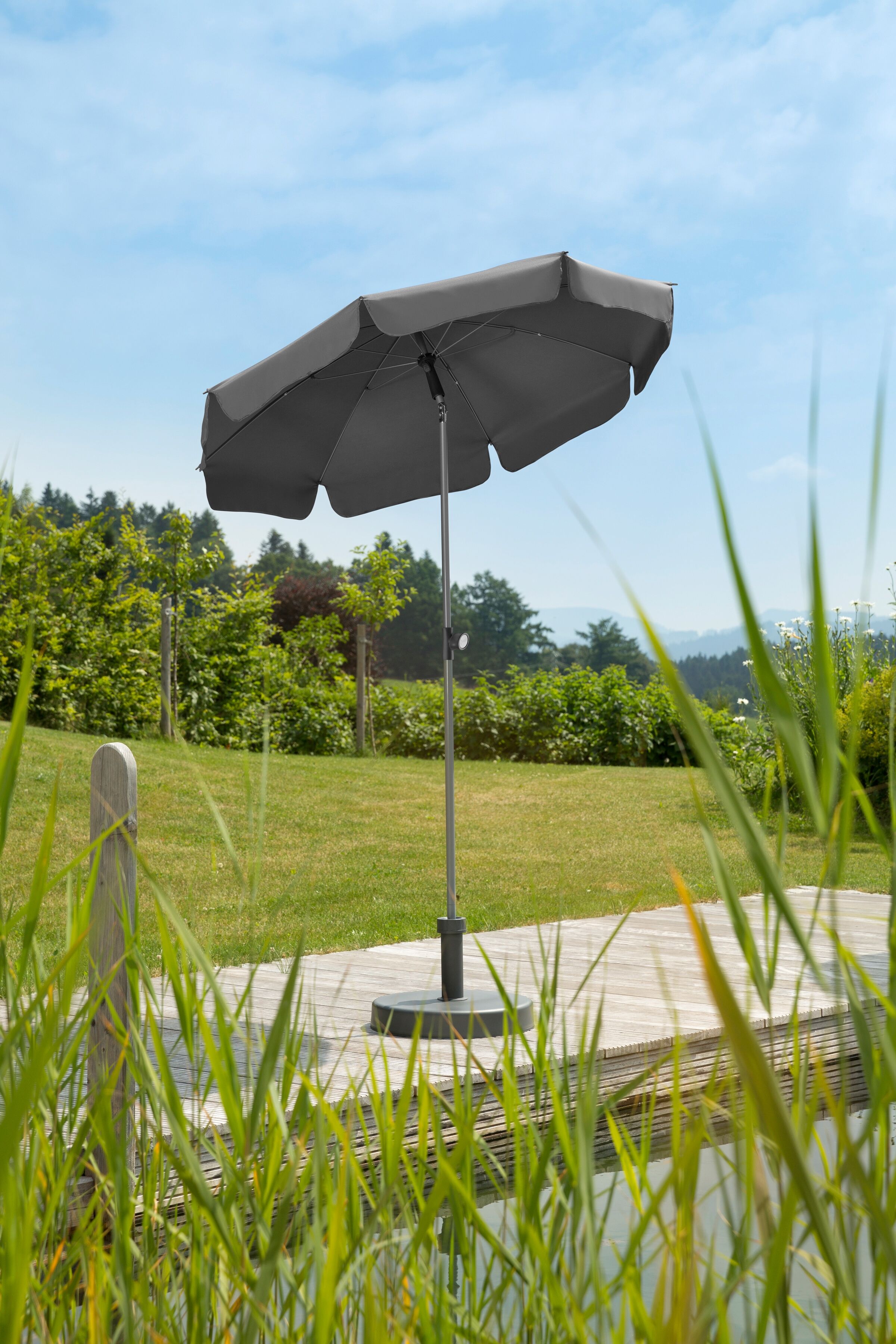 Sonnenschirm SCHNEIDER SCHIRME "Locarno", grau (anthrazit), Obermaterial: 100% Polyester, Standschirme, Sonnenschirm, abknickbar, ohne Schirmständer