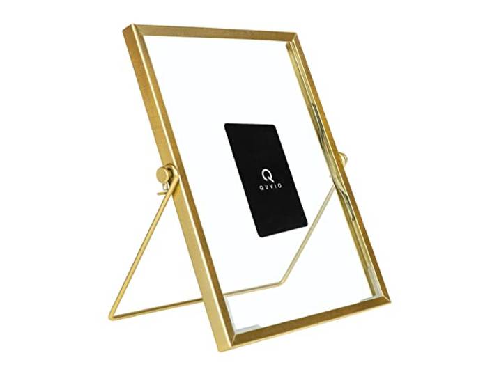 Staande Fotolijst, Fotolijst, Woondecoratie, Fotolijst, Stalen Fotolijst, Fotolijst voor Kinderen, Rechthoekige Fotolijst, Decoratieve Fotolijst, Fotolijst voor Portret, 15 x 20 cm (Goud) QUVIO