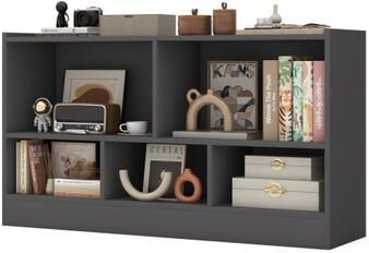 Costway Kids 2-Shelf Bookcase 5-Cube Wood Toy Storage Cabinet Organizer-Gray