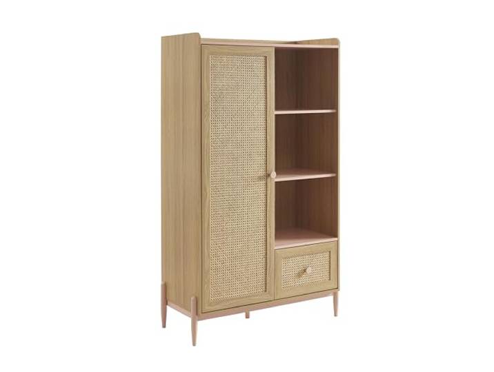 BAÏTA - Schrank Pablo, Rosa und Rattangeflecht, 1 Tür und 1 Schublade