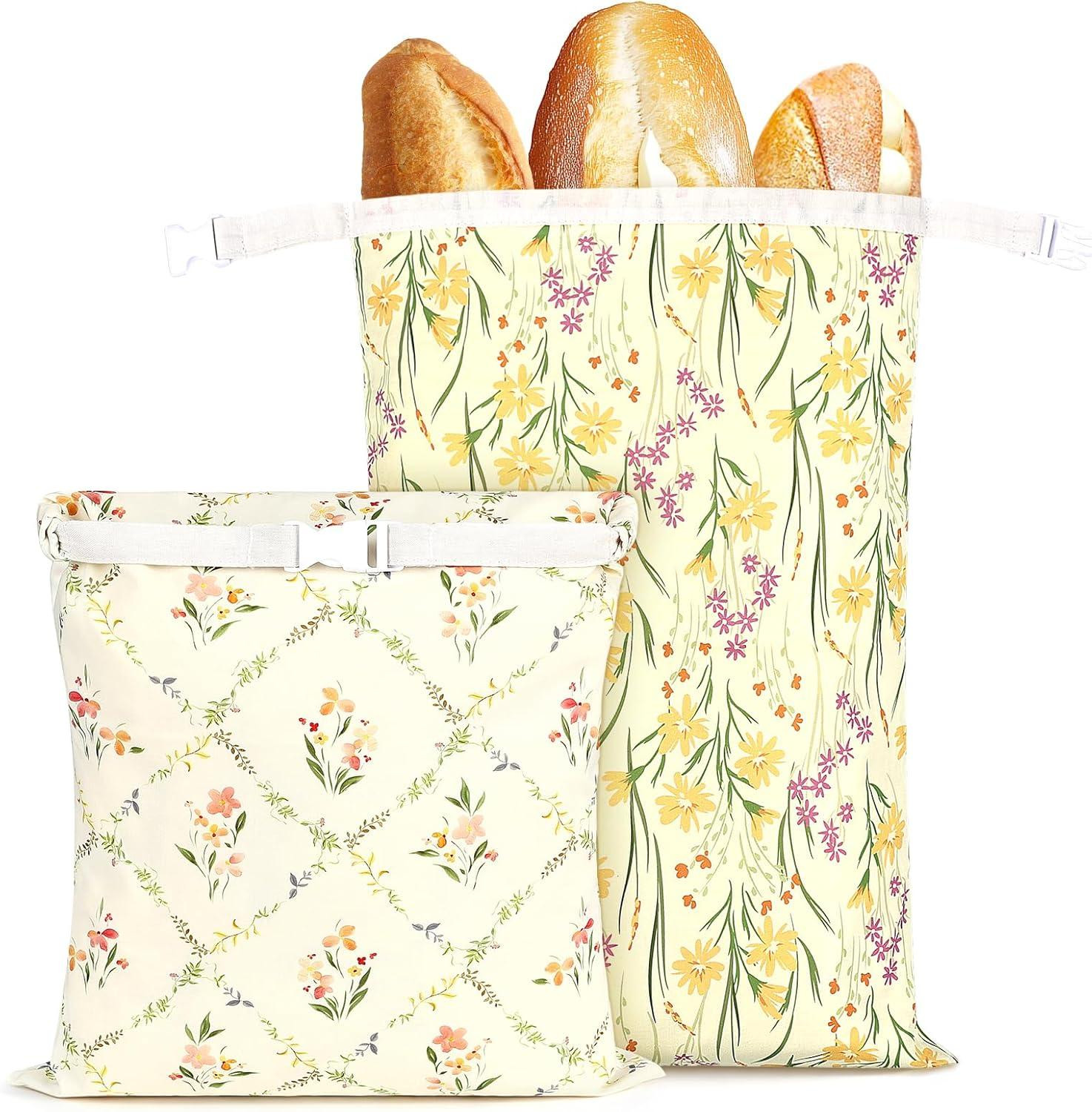 Set van 2 gewaxte canvas broodzakken met bijenwas, 43 x 30 cm