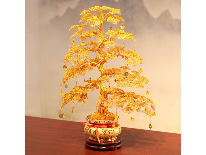 Arbre à argent tressé artisanal Feng Shui, ornement décoratif porte-bonheur pour la maison, idéal comme cadeau de pendaison de crémaillère