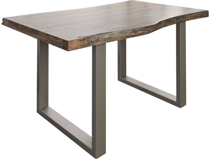 MASSIVMOEBEL24 Table à manger 140x90 Acacia laqué Gris taupe / Gris mat FREEFORM 5