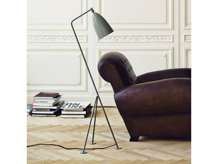Design vloerlamp Gräshoppa, alu / grijs / zink, Woon-/ Eetkamer, metaal, Design, vloerlamp