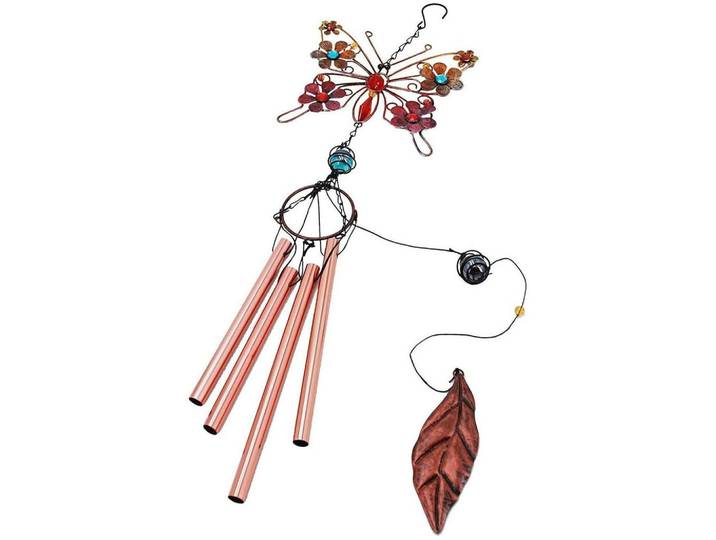 Windspiel Schmetterling Metall Buntglas 56 cm, Mehrfarbig, 17.3x1x88.9 cm, Dekoration, Gartendeko