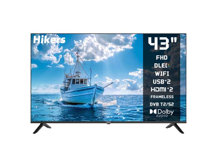 Hikers Smart TV 43 pouces (108 cm) FHD WiFi VIDAA TV sans bords avec triple tuner DVB-T/T2/S/S2/C HDMI x3, USB x2, CI+ Commande vocale