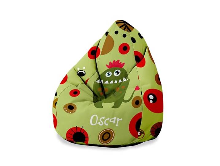 DreamRoots Sitzsack Kinder personalisiert 80x80x120, Green Monster Personalisierte Geschenke Kinder, Bean Bag, Kindersitzsack, Kinderzimmer, mit Füllung, Sitzkissen Boden