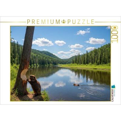 CALVENDO Puzzle Stille Seen und viel Arbeit - Biber in ihrem Lebensraum | 1000 Teile Lege-Größe 64x48cm Foto-Puzzle für glückliche Stunden
