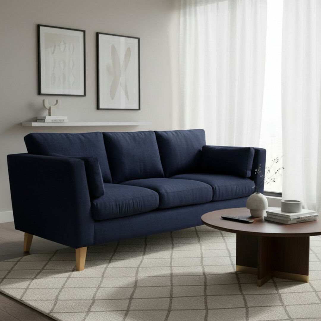 East Urban Home Aida 3 Seater Sofa Navy Blue 90cm H X 206cm W X 89cm D