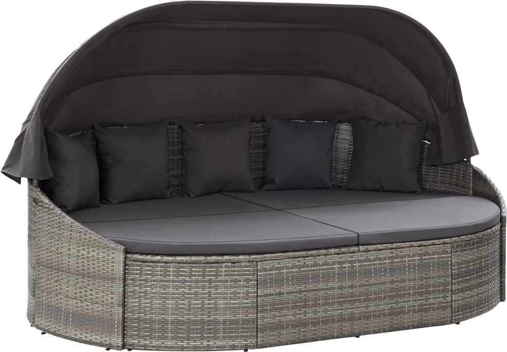 The Living Store Outdoor-Loungebett mit Dach Grau