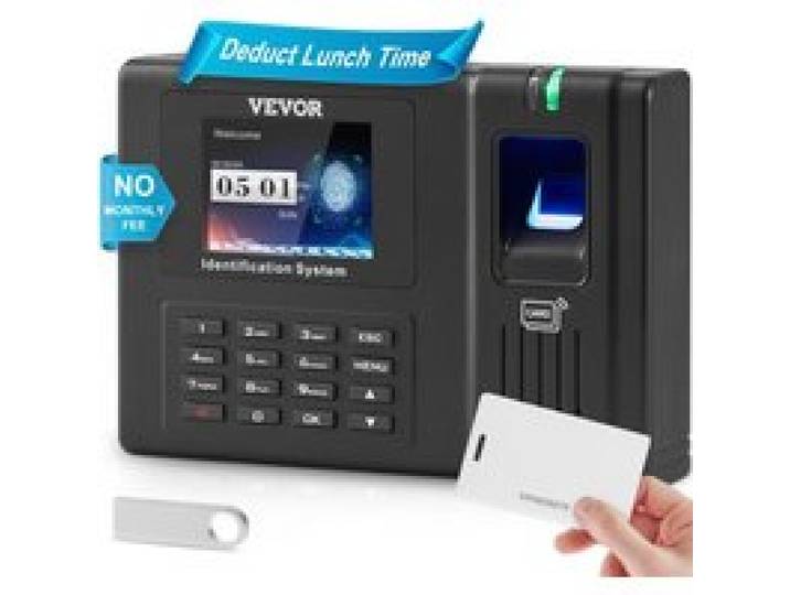 VEVOR Pointeuse Horaire Biométrique, Badgeuse avec Empreintes Digitales, Cartes RFID et Saisie de Code PIN en Une Seule Machine, 5 Cartes RFID et Sans Frais Mensuels, pour Pointer Employées Entreprise
