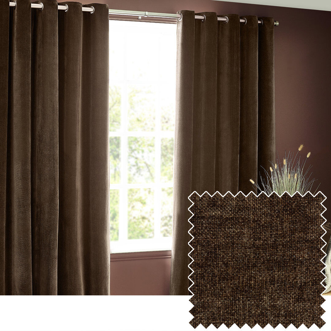 Yard Heavy Chenille Room Darkening Eyelet Curtains Brown 168cm Width x 183cm Drop