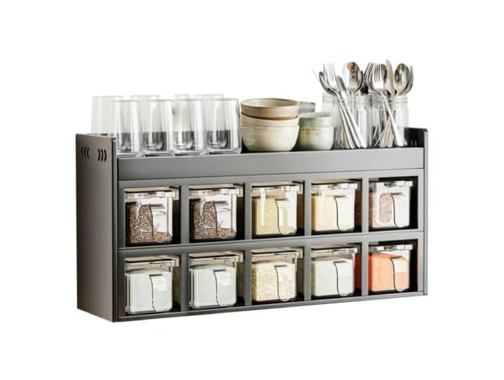 Küchenhängeschränke, Edelstahl Hängeschrank Küche, Offene Aufbewahrung Küchen Hängeschrank, Versiegelte Gewürzbehälter, Schutzleisten, 12.5cm Tiefe, Abnehmbar/Waschbar(50x12.5x25cm/20x5x10in)