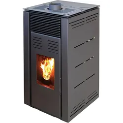 MAESTRO FERRETERO JOIMA – Pelletofen ohne Strom Modell NATUR STYLE 8 kW. Es funktioniert ohne Anschluss an das Stromnetz. Farbe: Schwarz