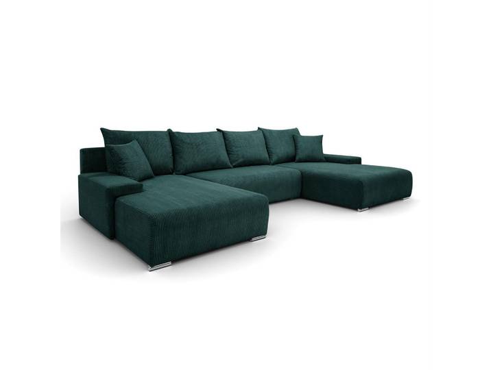 Lookway Wohnlandschaft Lavio U mit Schlaffunktion und Bettkasten, Grün, 348x93x188 cm, Wohnzimmer, Sofas & Couches, Wohnlandschaften, Wohnlandschaften in U-Form