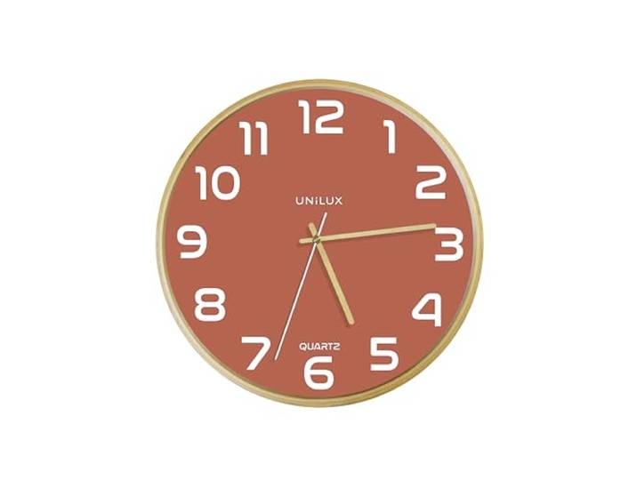 Unilux Modern houten frame wandklok BALTIC, rode wijzerplaat 31cm, zonder tikken