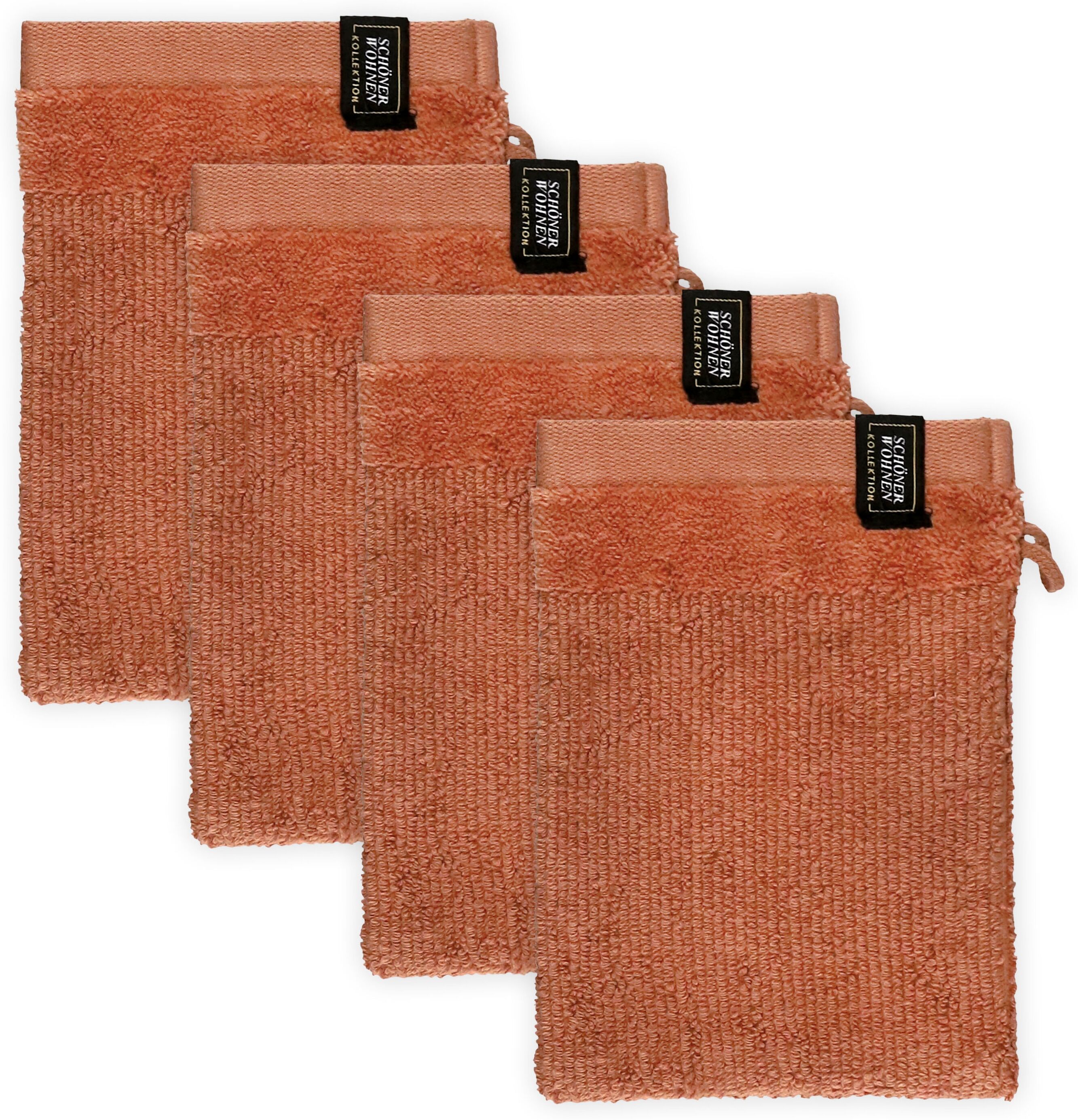 Waschhandschuh "Sense", braun (rost), B:16cm L:21cm, Frottee, SCHÖNER WOHNEN-KOLLEKTION, Handtücher, Waschhandschuh, mit Velourborte, hautschmeichelnde Airtouch Qualität, super weich rost B/L: 16cmx21cm, 4 Stk.