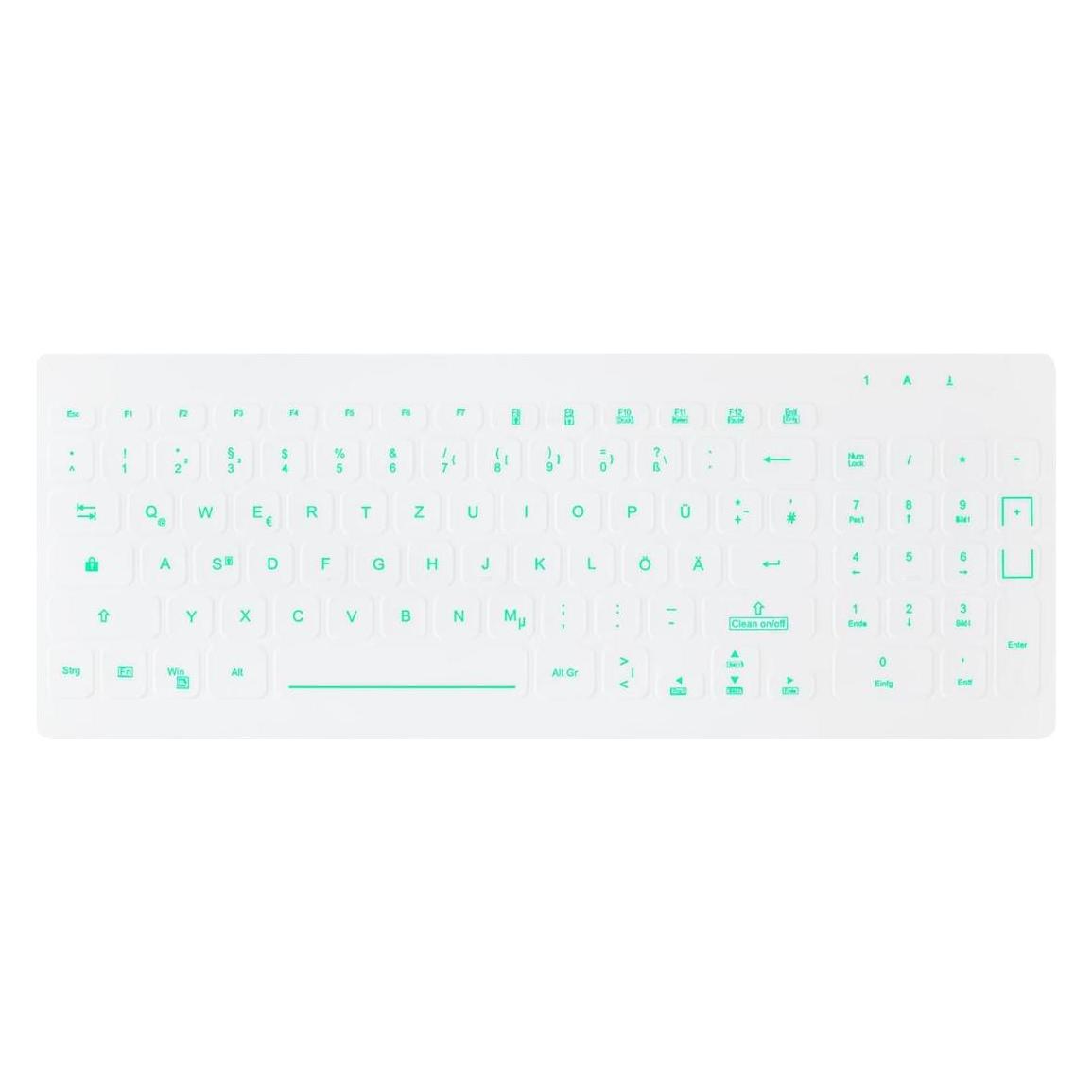 Active Key Hygiene Backlit Compact Keyboard with NumPad Fully Sealed Watertight USB White (DE, Kabelgebunden) (AK-CB7012F-US-W/GE)