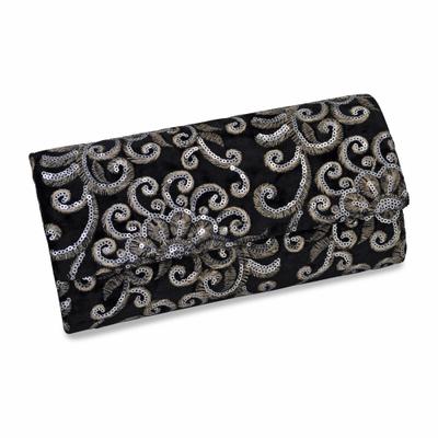 Abendtasche STEUER "Schwarzer Samt mit Pailetten-Ornamenten", Damen, Gr. B/H/T: 130cm, schwarz, Taschen Abendtasche
