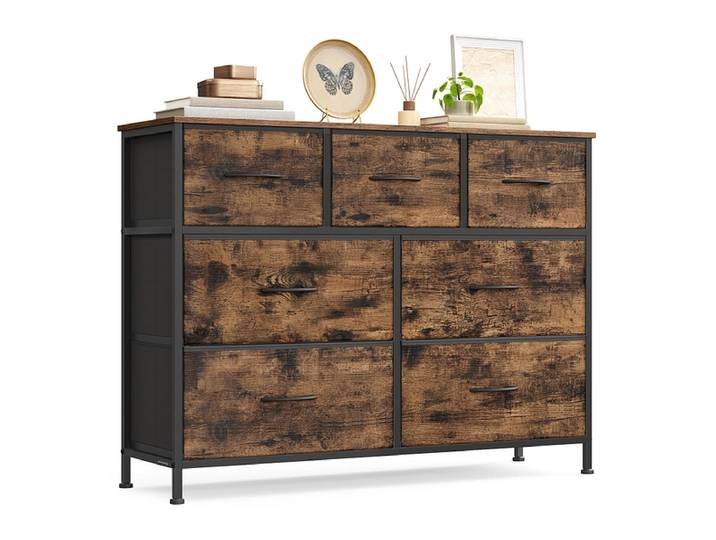 Kommode SONGMICS RUSTIK 7 Schubladen 30x98.8x73.7cm vintage braun rattan-druck