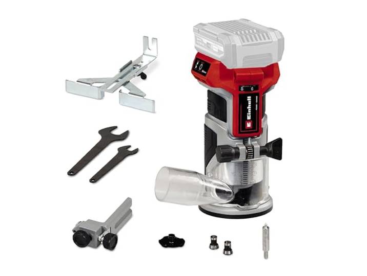 Einhell Professional Affleureuse sans fil TP-ET 18 Li BL-Solo PXC 18 V course 40 mm moteur Brushless Ø 6 et 8 mm guide parallèle LED accessoires sans batterie