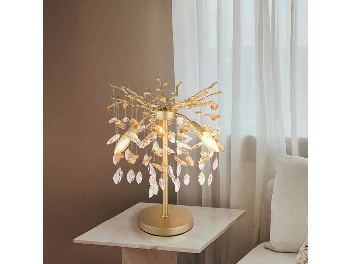 Lampe de table Queena Ø 36cm Doré/Doré Matériau : Verre, Métal Surface en métal : Laqué Type de métal : Fer Type de verre : Cristal E14