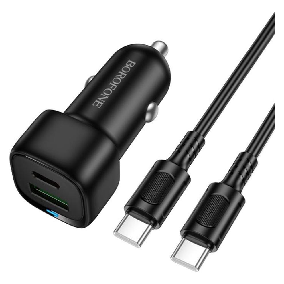 Borofone Autoladegerät BZ34B 38 W USB-C/USB-A + USB-C-zu-USB-C-Kabel 1,0 m, schwarz (61926885)
