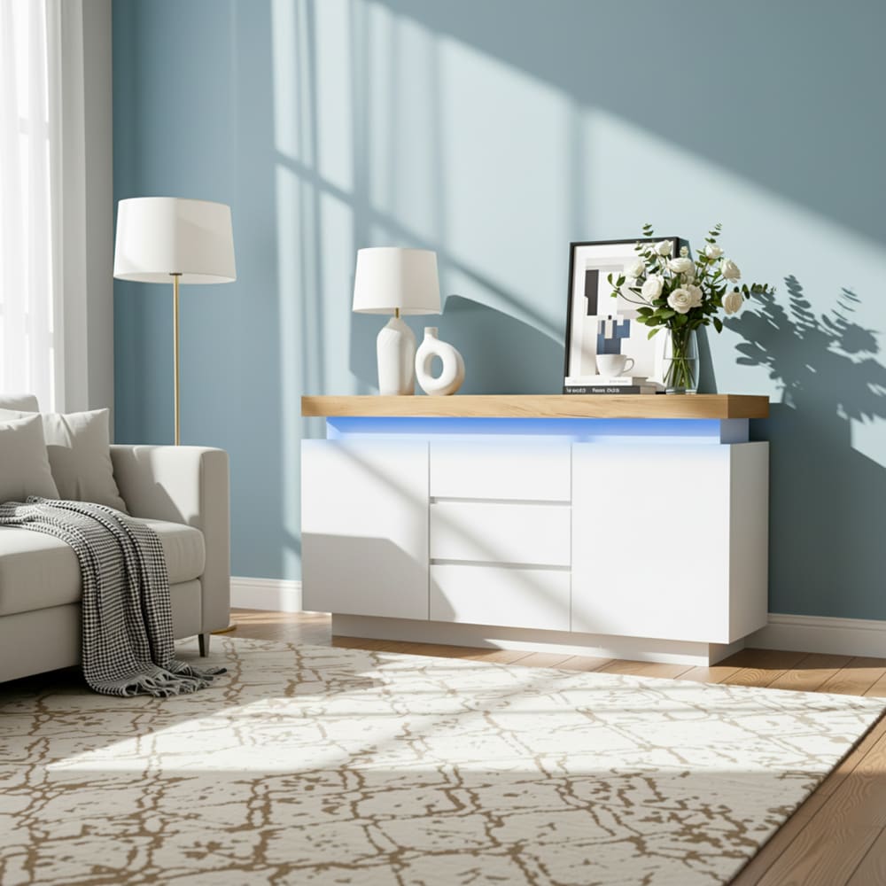 Urban Meuble Aparador blanco brillante con iluminación LED