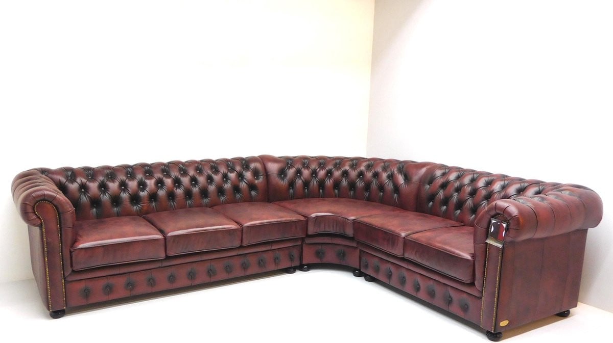 Chesterfield hoekbank SPRINGFIELD - 3 zits en 2 zits - Leder Burgundy (Bordo Rood)