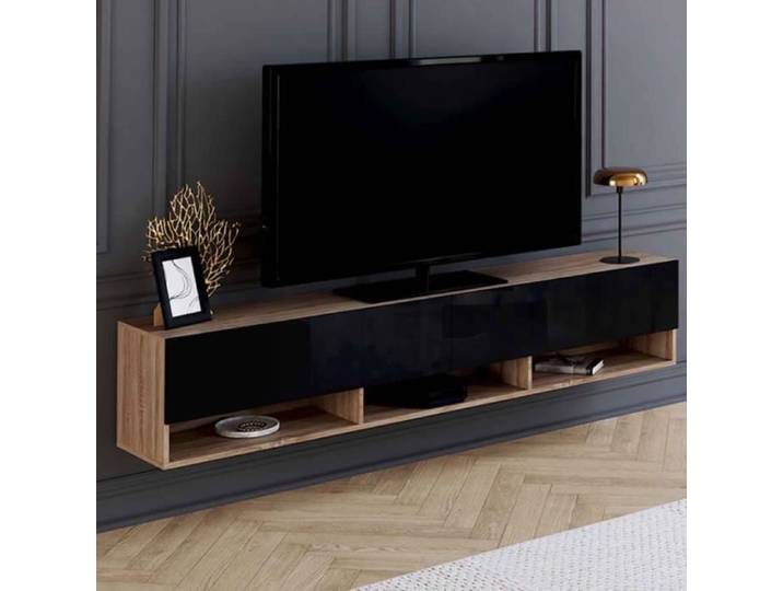 ID MARKET meuble tv ELIO 2 portes 180 cm noir suspendu