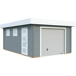 Palmako Garage Rasmus 19,0 m2 - 44 mm - mit Sektionaltor hellgrau/weiß lackiert