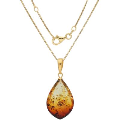 Kette mit Anhänger FIRETTI "Schmuck Geschenk Silber 925 Halsschmuck Halskette Venezianer Tropfen", gold (gelbgoldfarben, bernsteinfarben), Halsketten, Damen, Silber 925 (Sterlingsilber), L: 45 B: 1mm, mit Bernstein, B:1mm