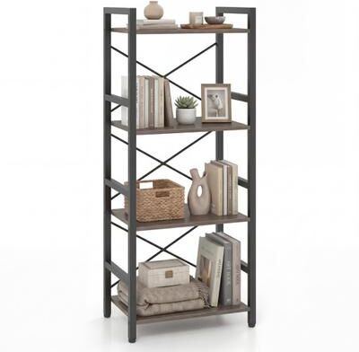 Costway 4-Tier Bookshelf Narrow Freestanding Display Shelf with Metal Frame-Oak