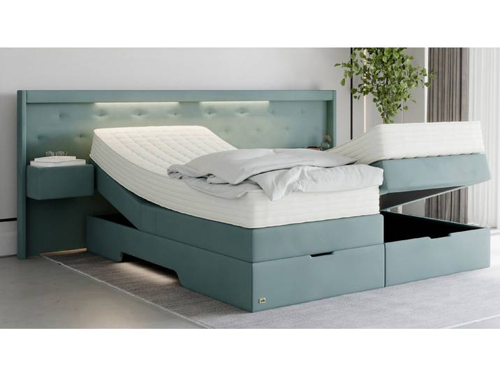 PAARA Boxspringbett mit Nachttischen, Bettkasten, LED, Kopfteil verstellbar Model Paris, Deutschland