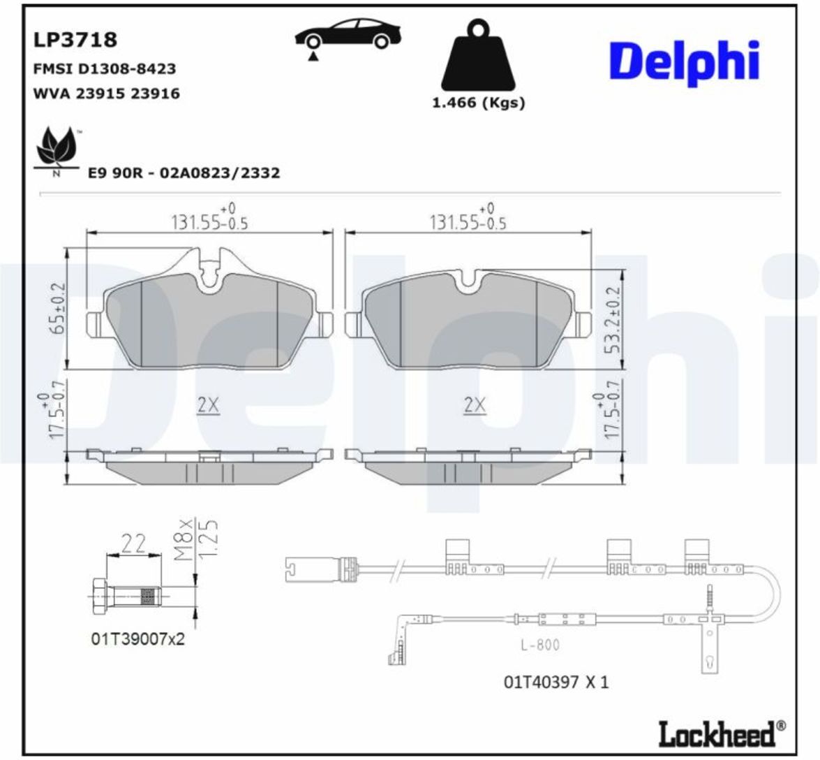 Bremsbelagsatz, Scheibenbremse DELPHI LP3718