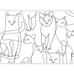 Artgeist, Tapete, Fototapete - Cat lineart - minimalist sketches of black cats on white background (450 x 315 cm)