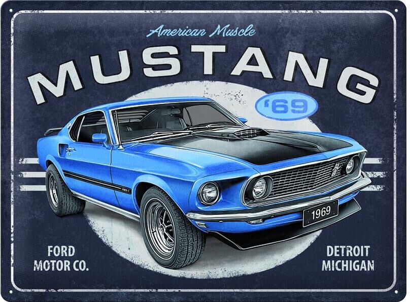 Metallschild "Nostalgic Art Ford Mustang 40 cm x 30 cm, Metall", blau, B:40cm H:30cm, Schilder, Metallschild blau Einheitsgröße