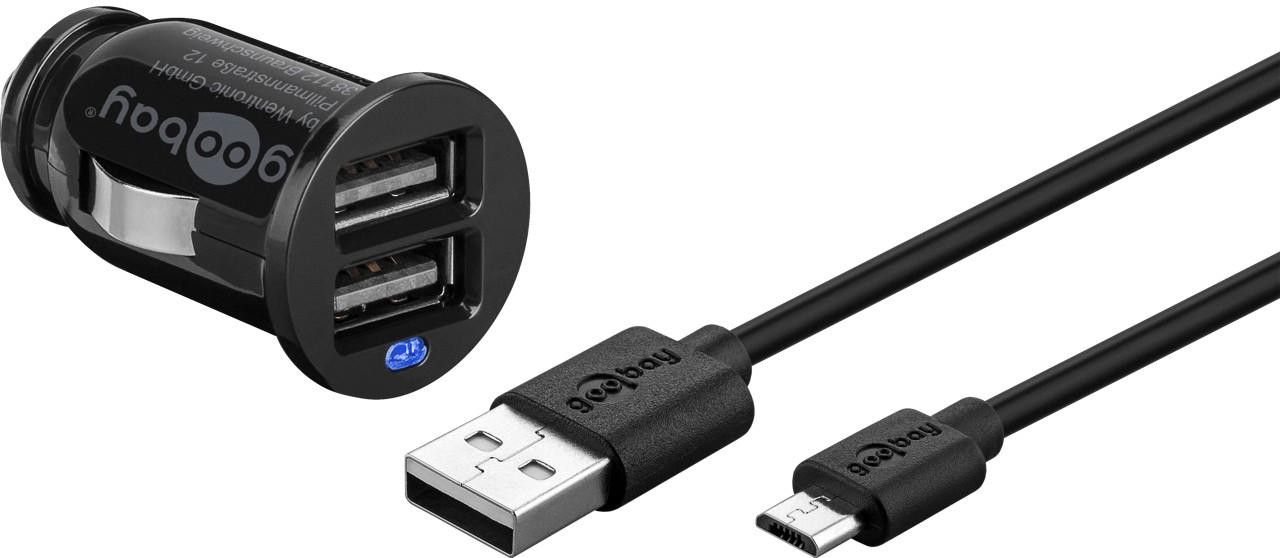 Goobay Micro USB Autolader, 2,1 A (set van 2)