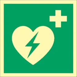 Schild Automatisierter ext. Defibrillator ISO 7010,Kunststoff,nachl.,160-mcd,200x200 mm