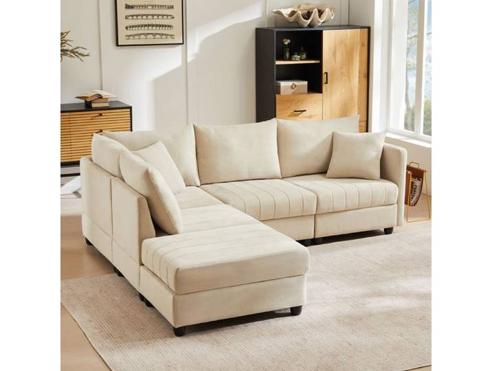 BEL Canapé d'angle modulable 5 places repose-pieds convertible L/U salon