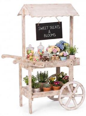 Vintiquewise Versatile 2-Tier Wooden Display Cart for Indoor & Outdoor Use